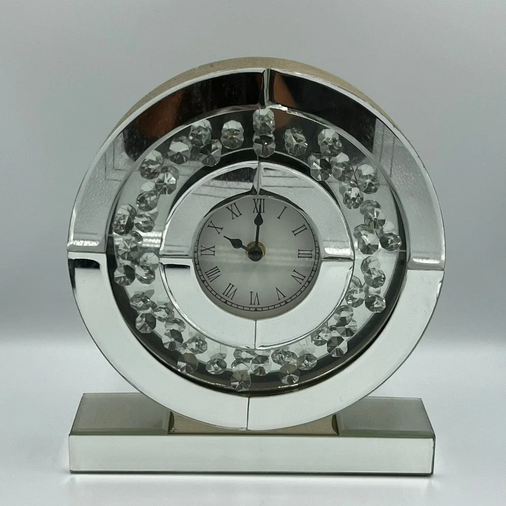 Pier 1 Mirrored Table Clock Home Decor Silver Gold Acceptable Crystal Art Deco